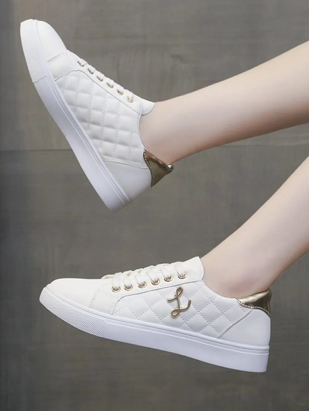 Quilted Platform Sneakers with Metallic Gold Accents, image 8