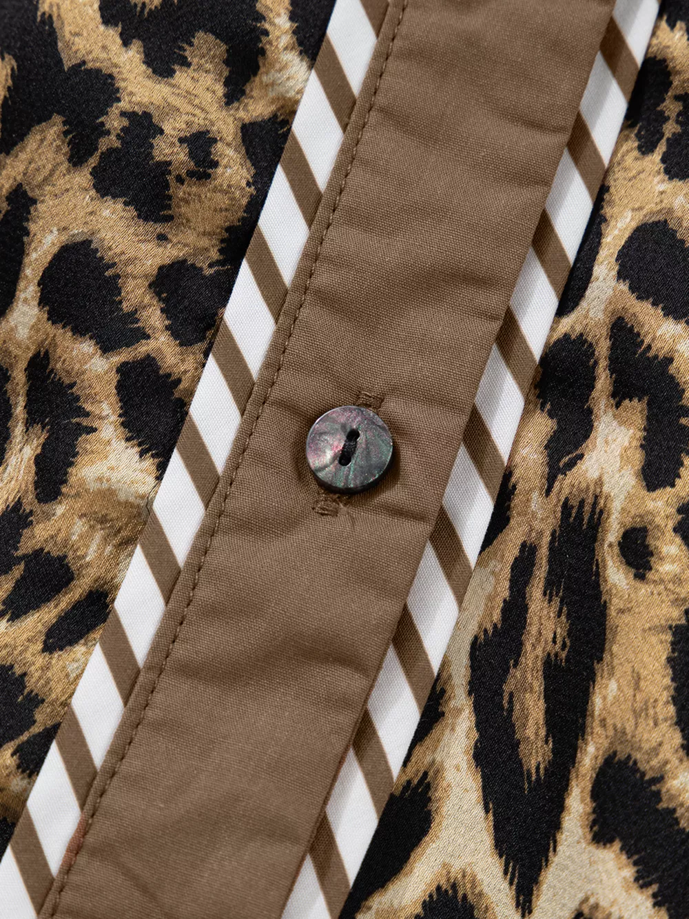 Leopard Collared 3/4 Sleeve Shirt and Loose Pants Two Piece Outfit Set, image 9