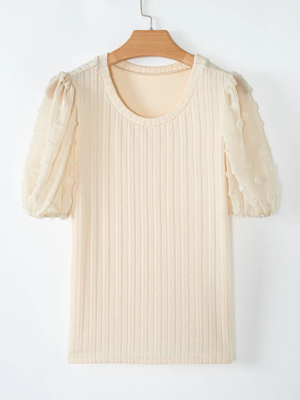 Polka Dot Mesh Puff Sleeve Textured Blouse, image 3