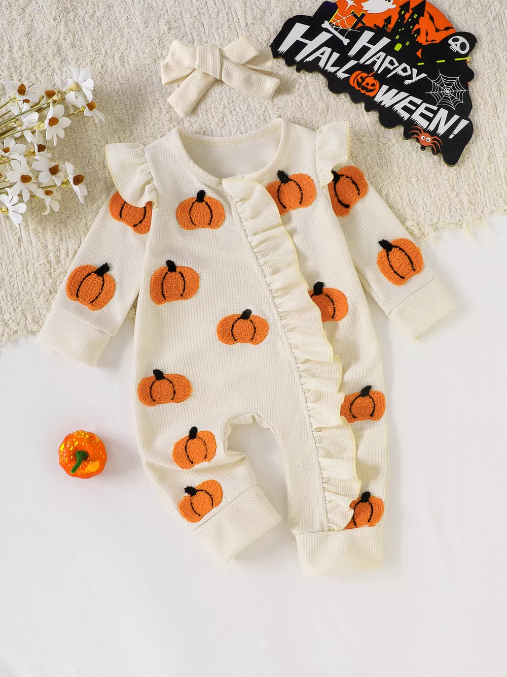 Children's Halloween Ruffled Long Sleeve One-Piece Jumpsuit with Headband, image 8
