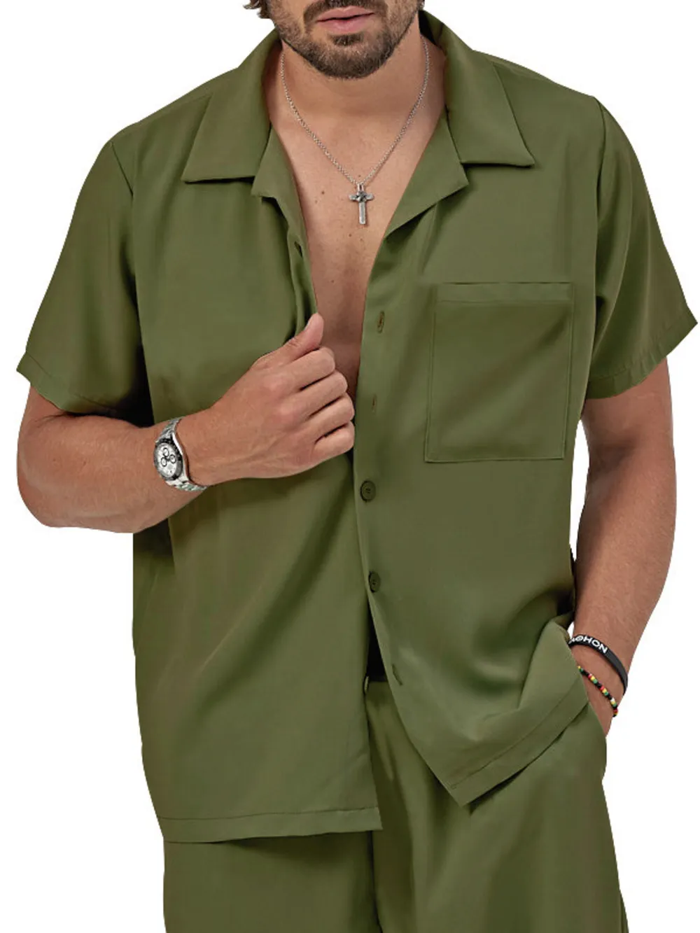 Men's Plus Size Button Up Short Sleeve Shirt and Shorts Set, image 5