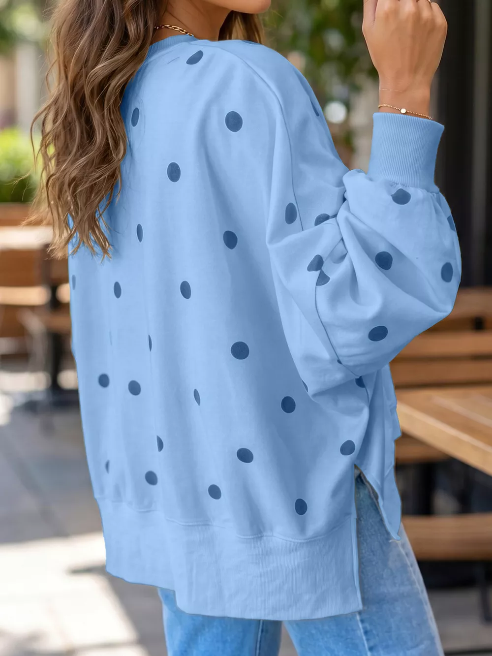 Side Slit Polka Dot Oversized Sweatshirt, image 11