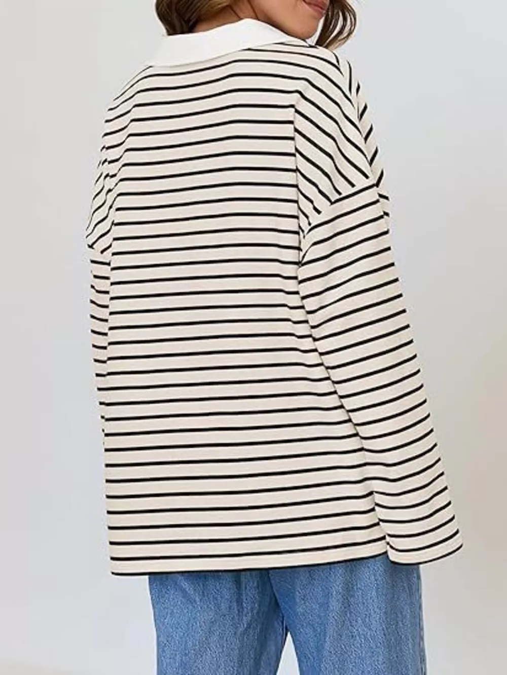 Striped Contrast Collar Long Sleeve Top, image 16