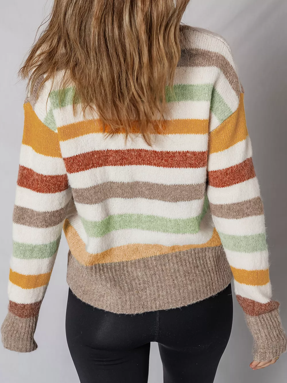 Multicolour Stripe Drop Shoulder Crew Neck Sweater, image 6
