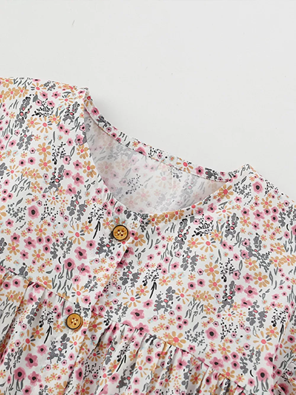 Children's Floral Print Button-Front Ruffle Sleeve Dress, image 3