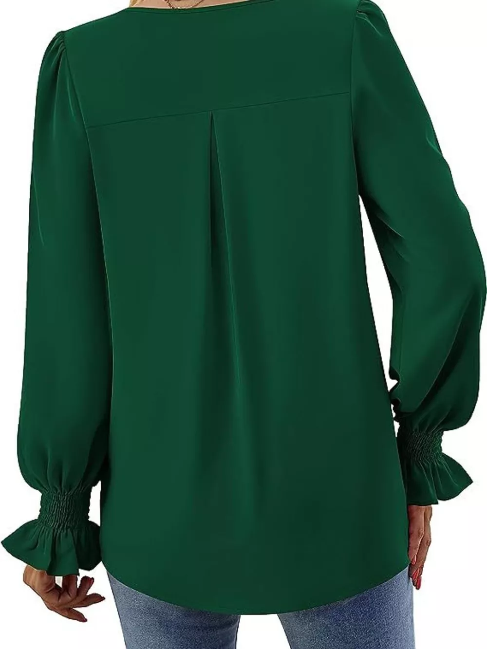 V-Neck Long Sleeve Ruffle Cuff Blouse, image 25