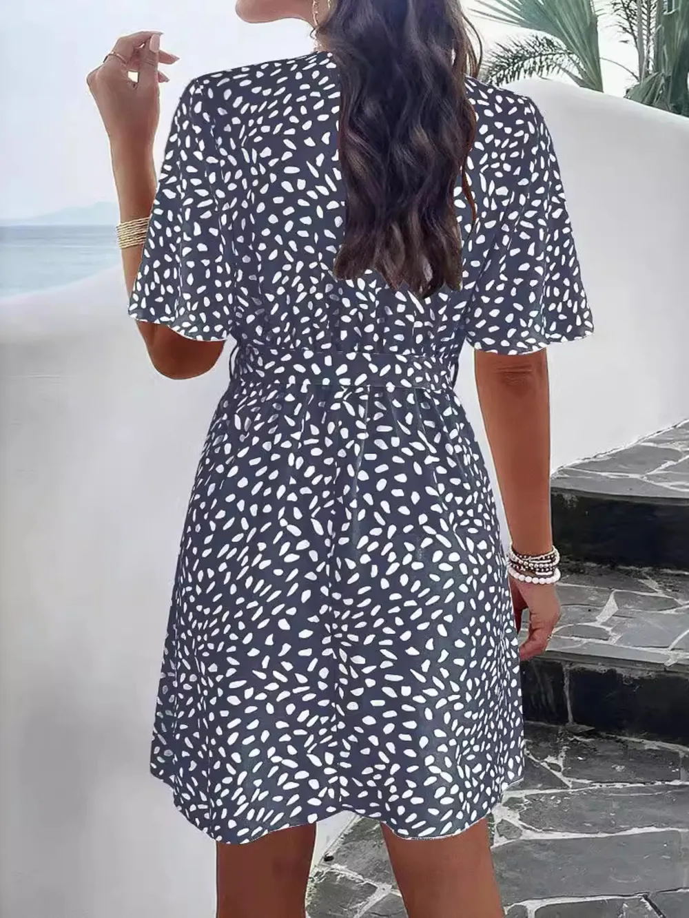 Printed Surplice Tie Waist Dress, image 3