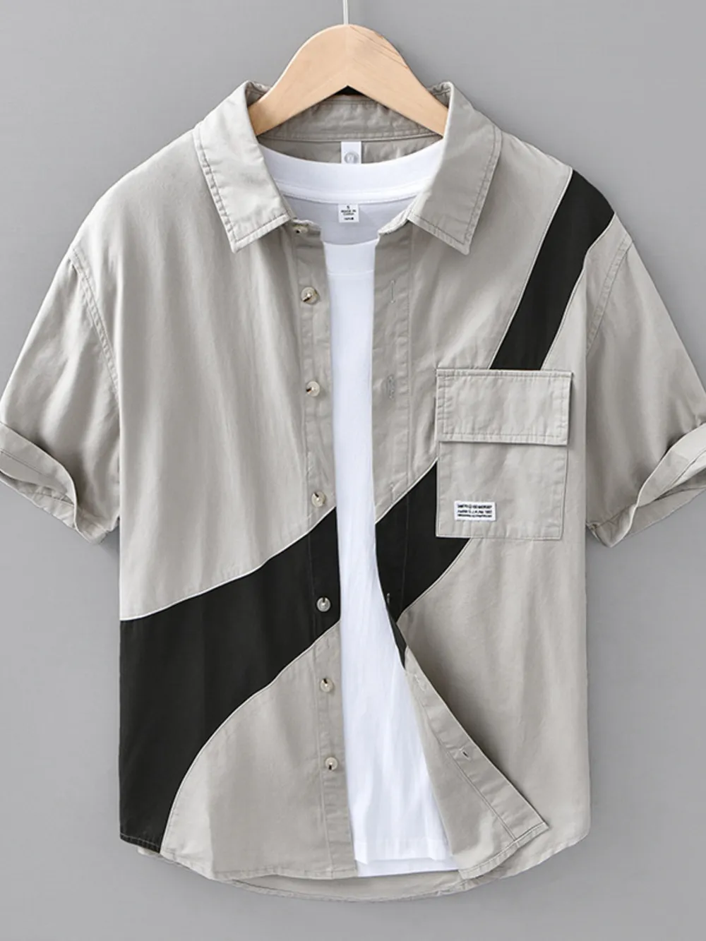 Men's Plus Size Casual Color Block Short Sleeve Shirt