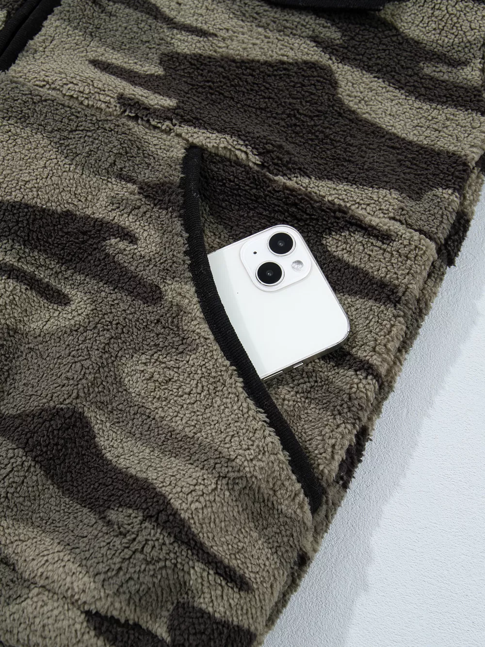 Camouflage Fleece Half Zip-Up Long Sleeve Pocket Sweatshirt, image 7