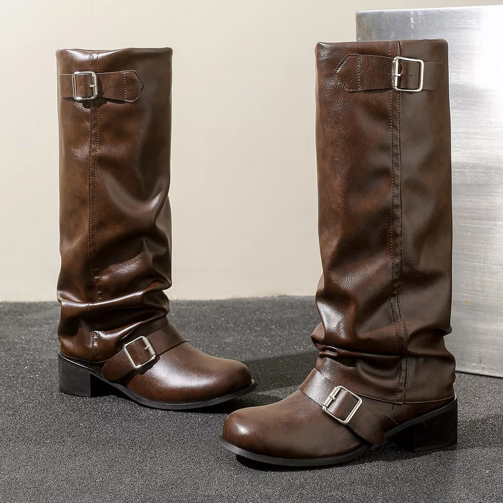 Slouchy Mid-Calf Boots with Buckle Straps, image 5
