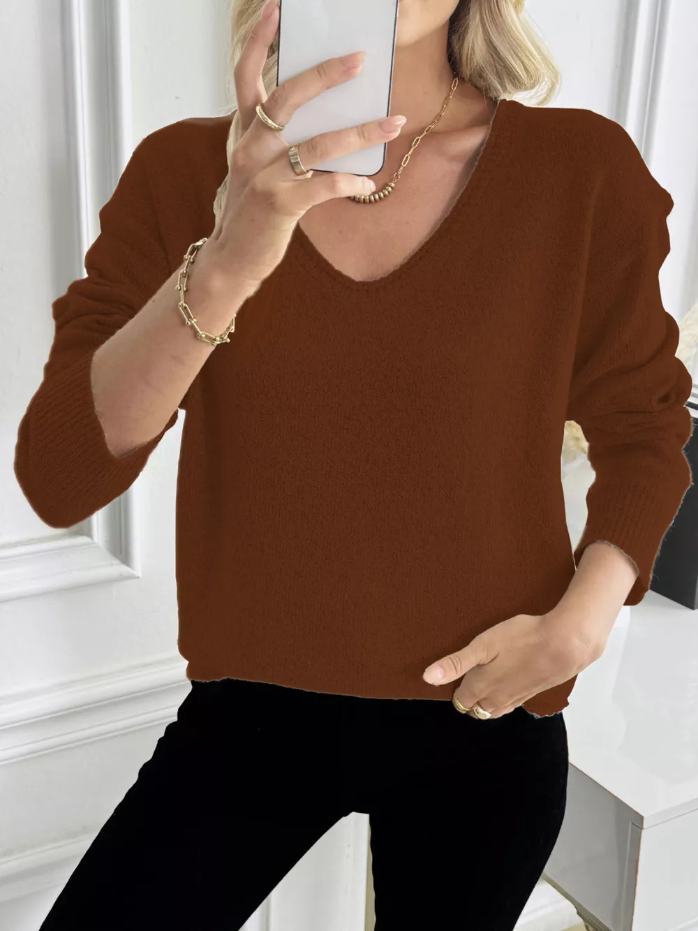 Casual V-Neck Drop Shoulder Sweater, image 23