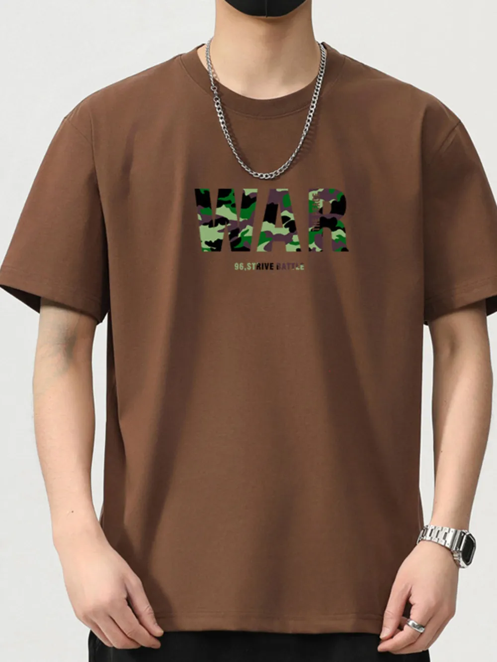 Men's Plus Size Letter Round Neck Short Sleeve T-Shirt, image 3