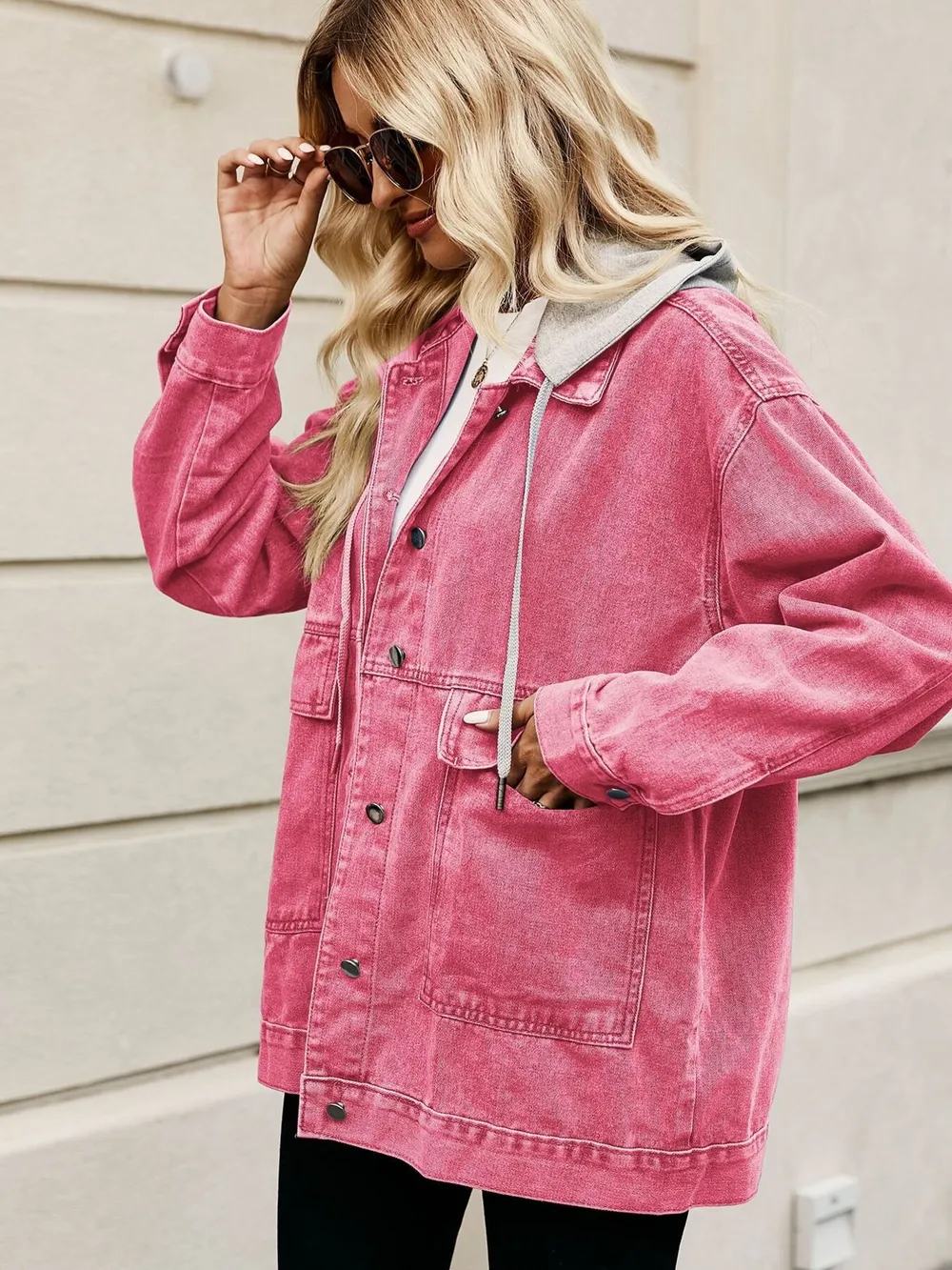 Oversized Button Up Denim Jacket with Hood, image 20