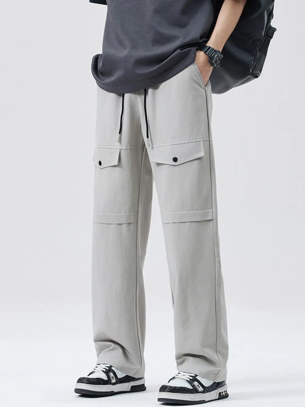 Men's Full Size Drawstring Wide Leg Cargo Pants Plus Size, image 3