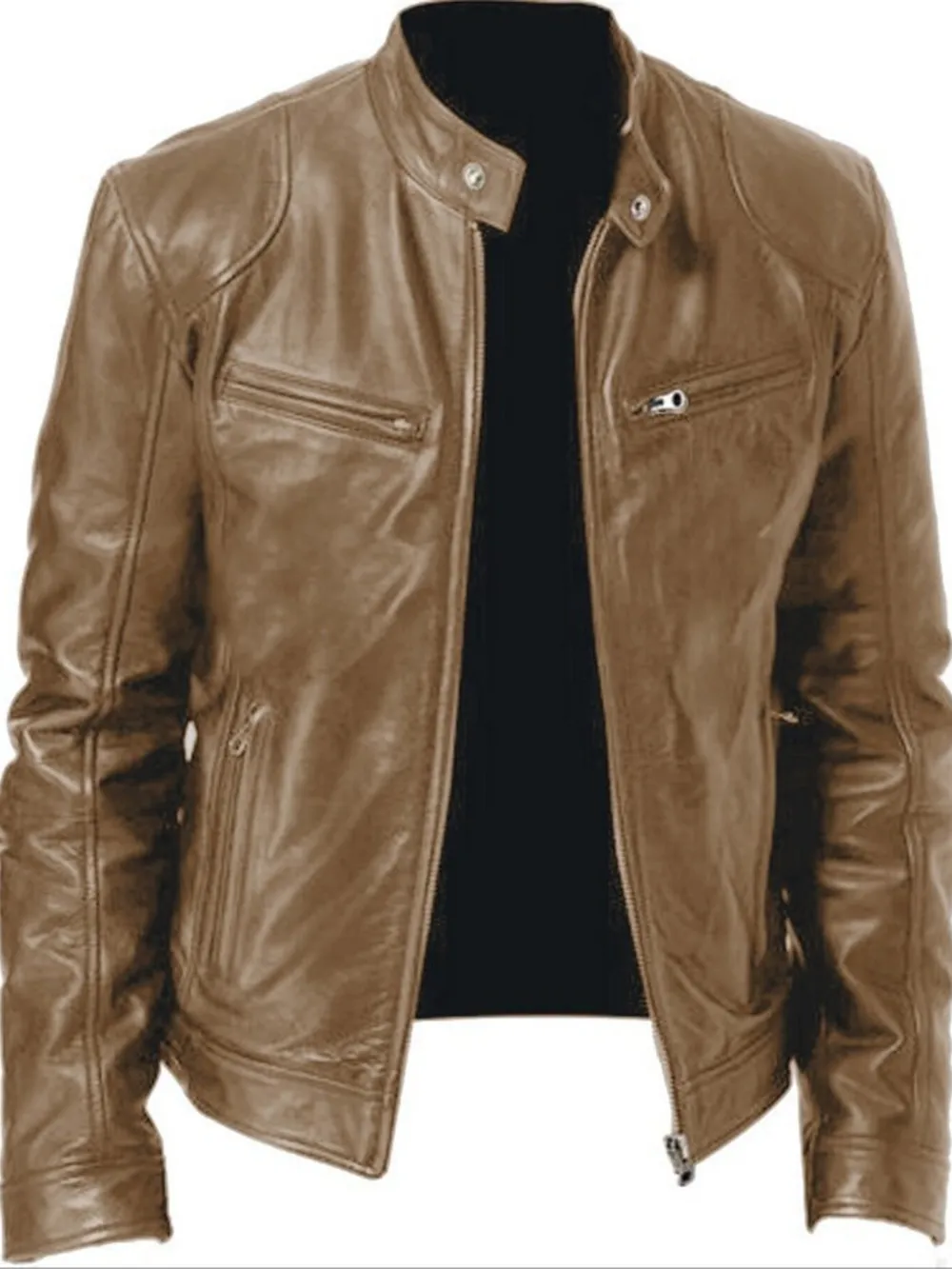 Men's Zip Up Leather Biker Jacket, image 4