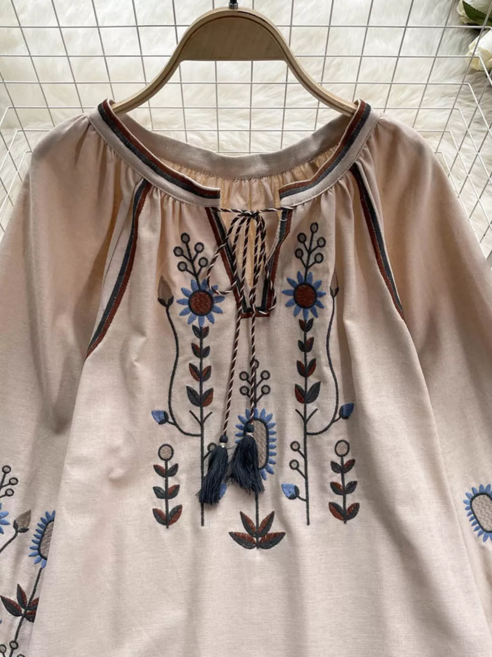 Embroidered Tie Neck Blouse, image 3