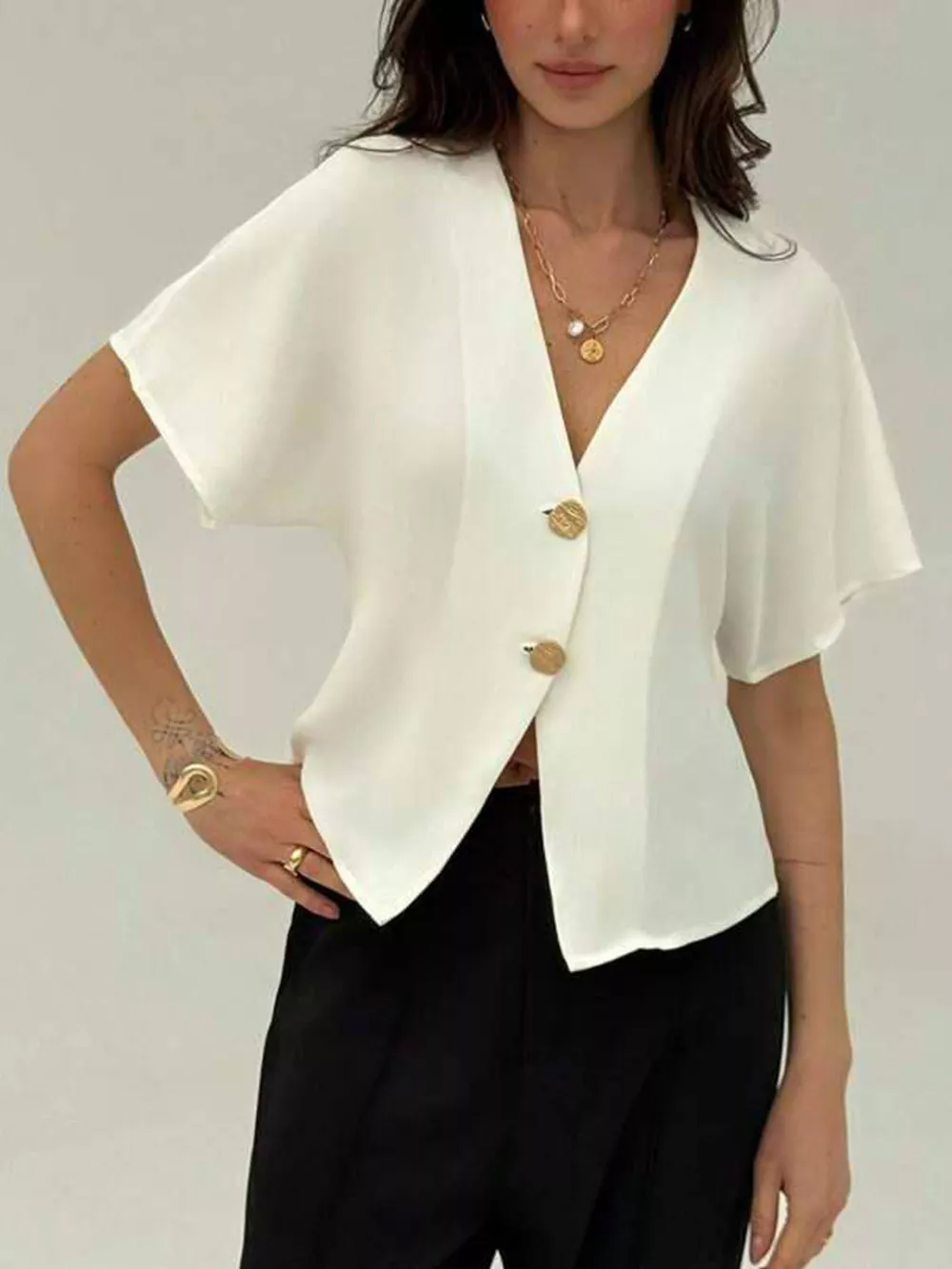 V-Neck Button-Down Shirt, image 3
