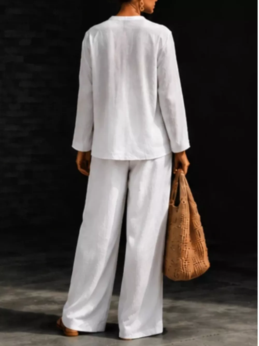 Notched Long Sleeve Top and Pants Set, image 4