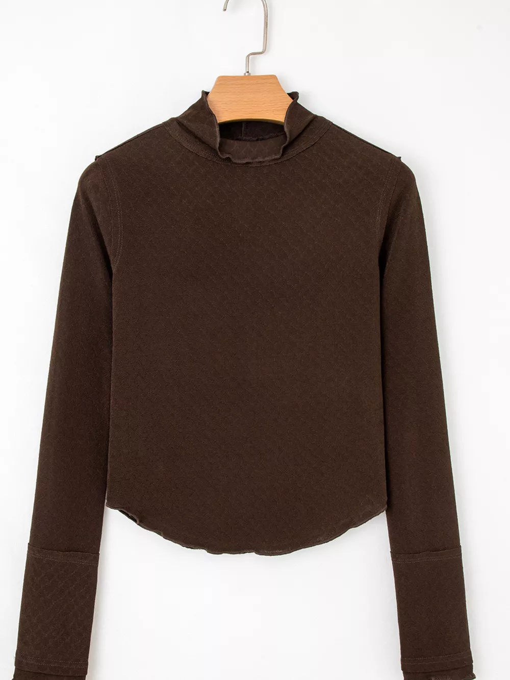 Lettuce Trim Raw Seam Patchwork Jacquard Long Sleeve Top, image 8