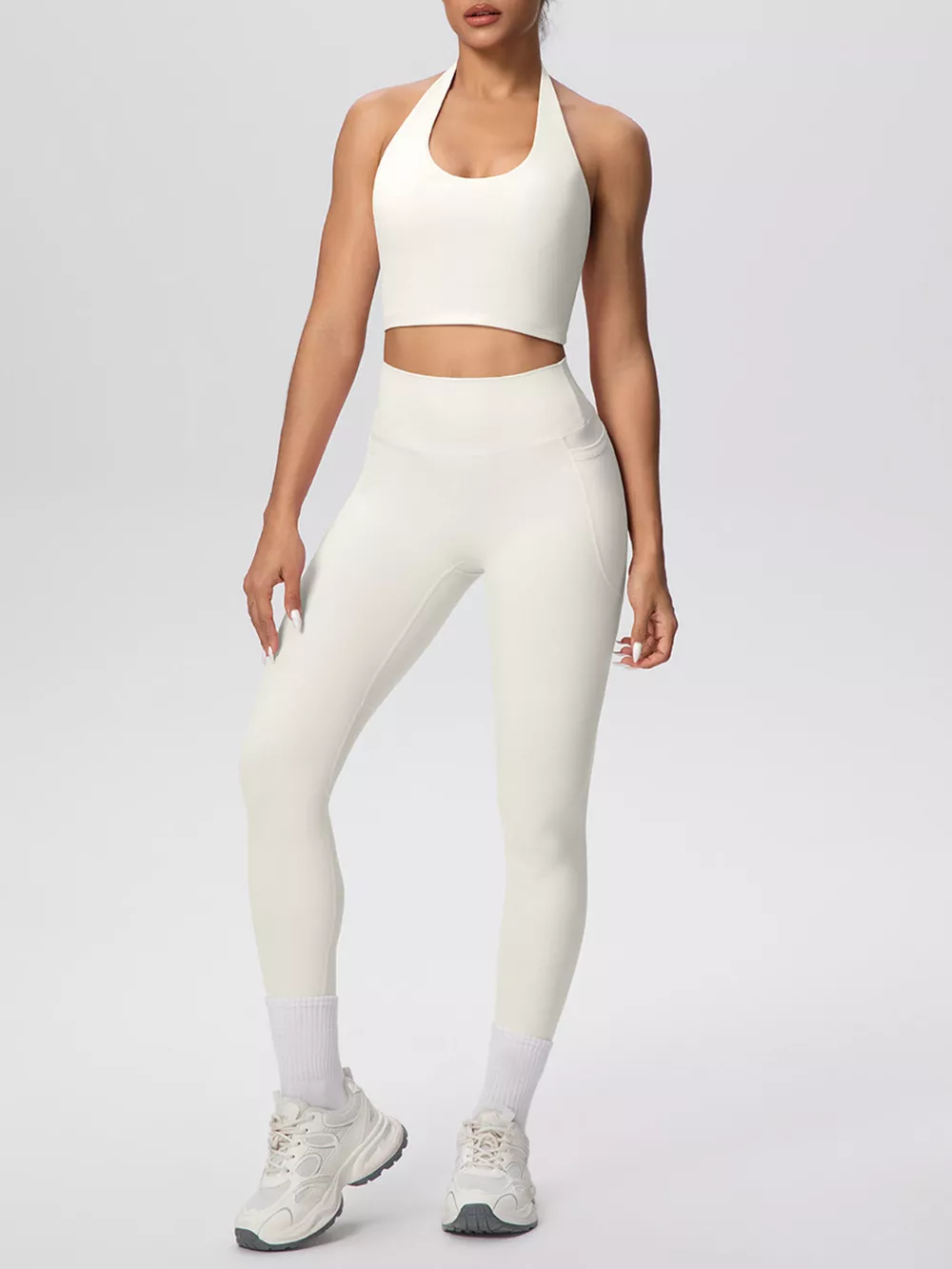 Halter Neck Crop Top and High-Waisted Leggings Active Set, image 17