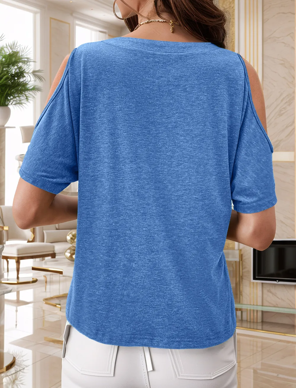 Full Size Cold Shoulder Button Front T-Shirt Plus Size, image 3