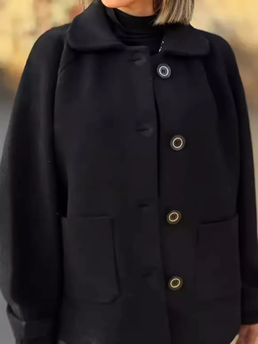 Full Size Button-Front Raglan Sleeve Coat Plus Size