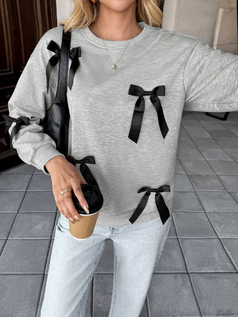 Bow Detail Round Neck Sweatshirt, image 9
