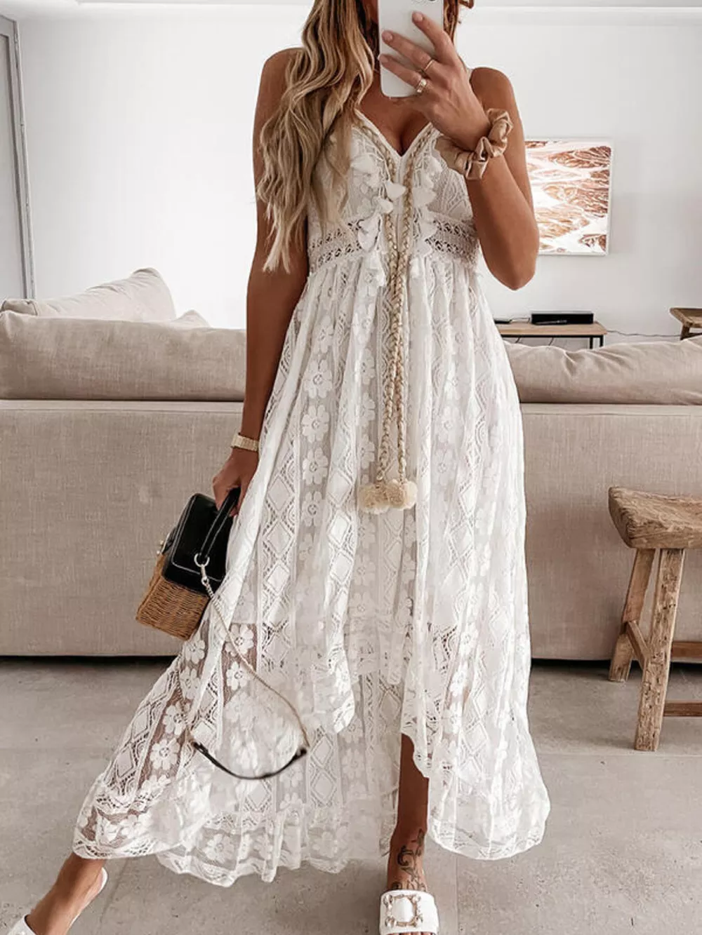 Full Size Ruffled Lace V-Neck Maxi Dress Plus Size, image 5