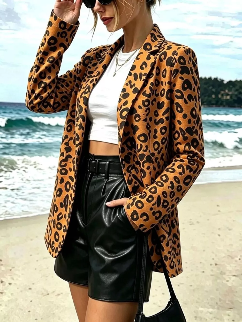 Leopard Print Long Sleeve Blazer, image 3