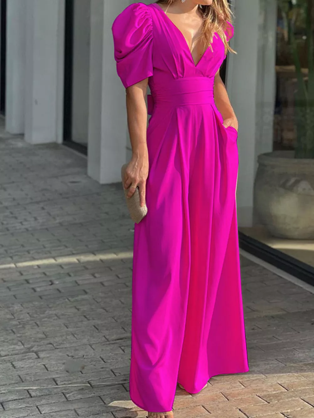 Puff Sleeve Wide Leg Jumpsuit, image 13