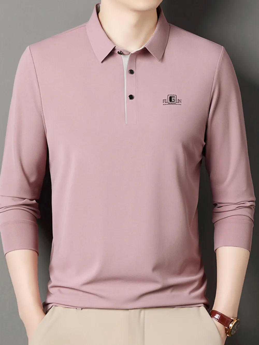 Men's Button Detail Long Sleeve Polo, image 2