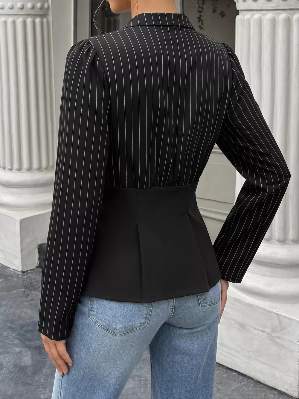 Striped Long Sleeve Peplum Blouse, image 4