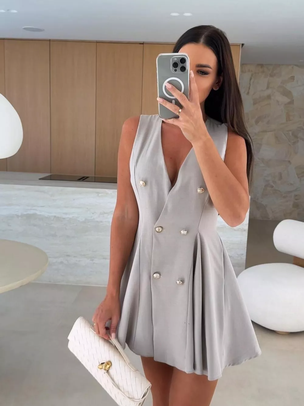 Double-Breasted V-Neck Mini Dress, image 9