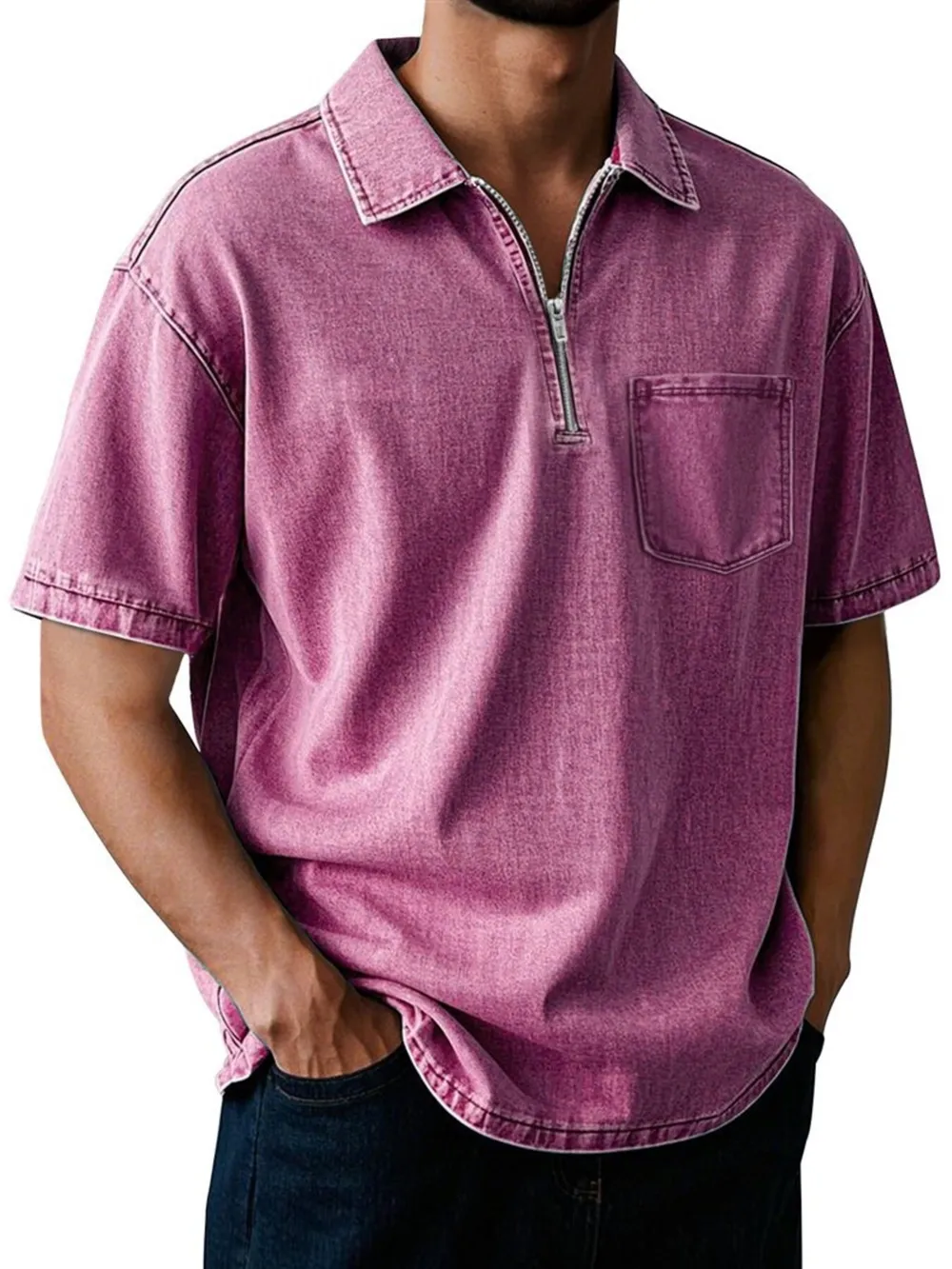 Men's Full Size Quarter Zip Short Sleeve Polo Plus Size, image 9