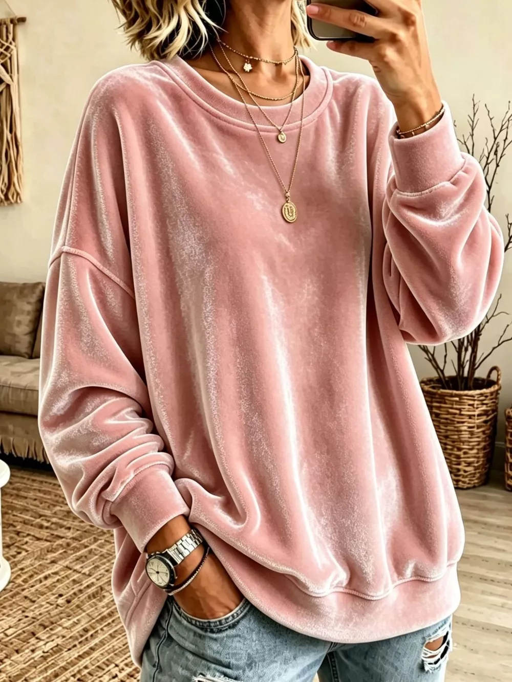 Full Size Solid Color Crew Neck Sweatshirt Plus Size, image 17