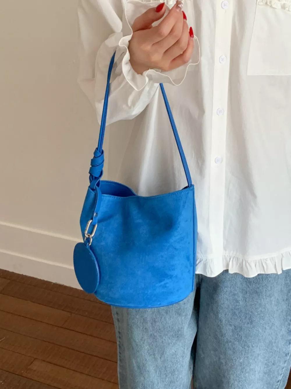 Suede Solid Color Bucket Bag, image 5