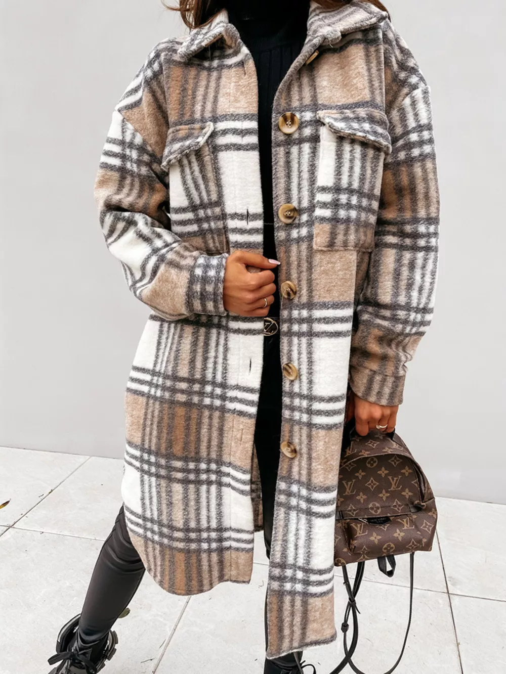 Longline Plaid Button Up Coat, image 16