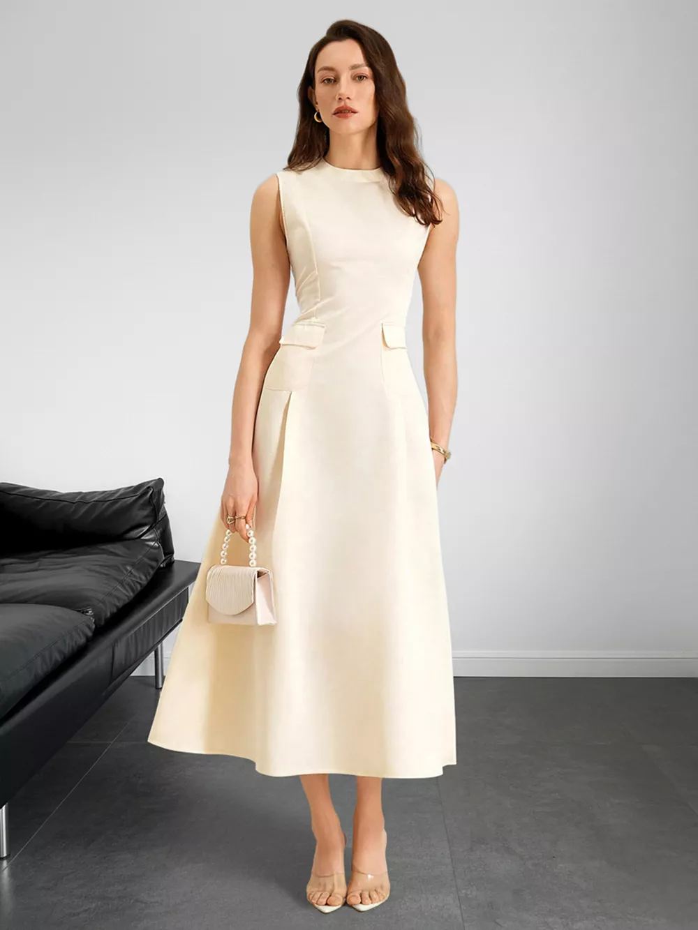Sleeveless A-Line Midi Dress with Pockets, image 6