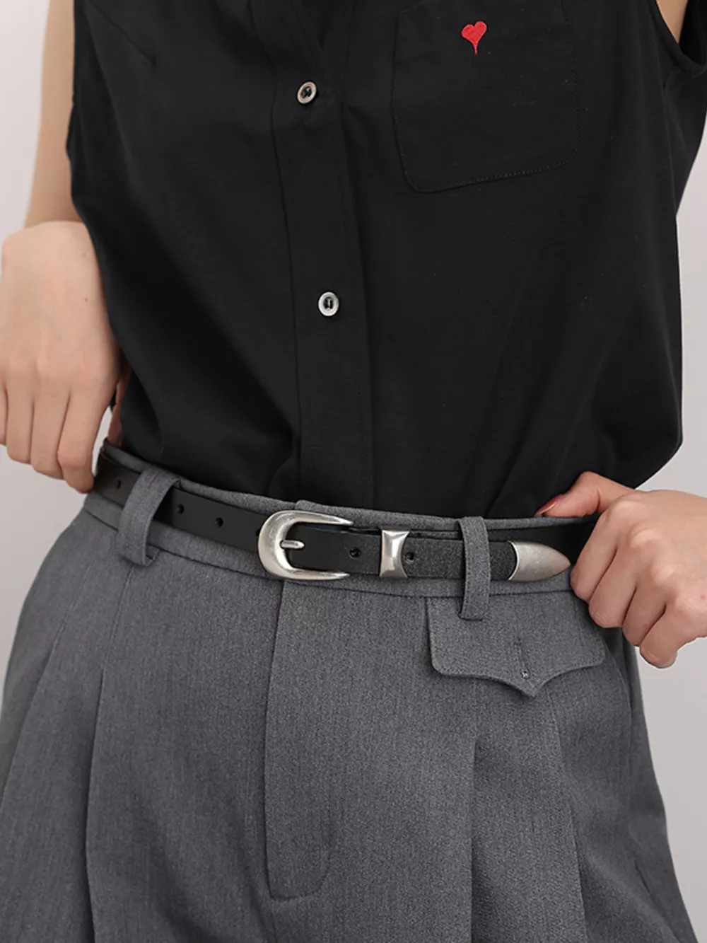 Leather Belt with Silver Buckle, image 4
