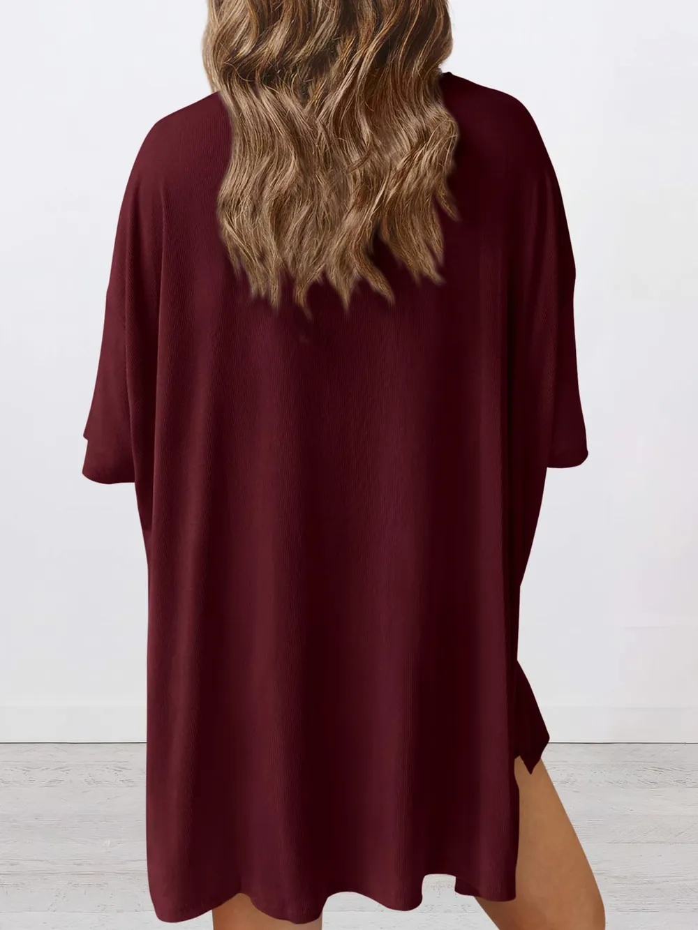 Full Size Oversized Slit Round Neck Top and Shorts Lounge Set Plus Size, image 16