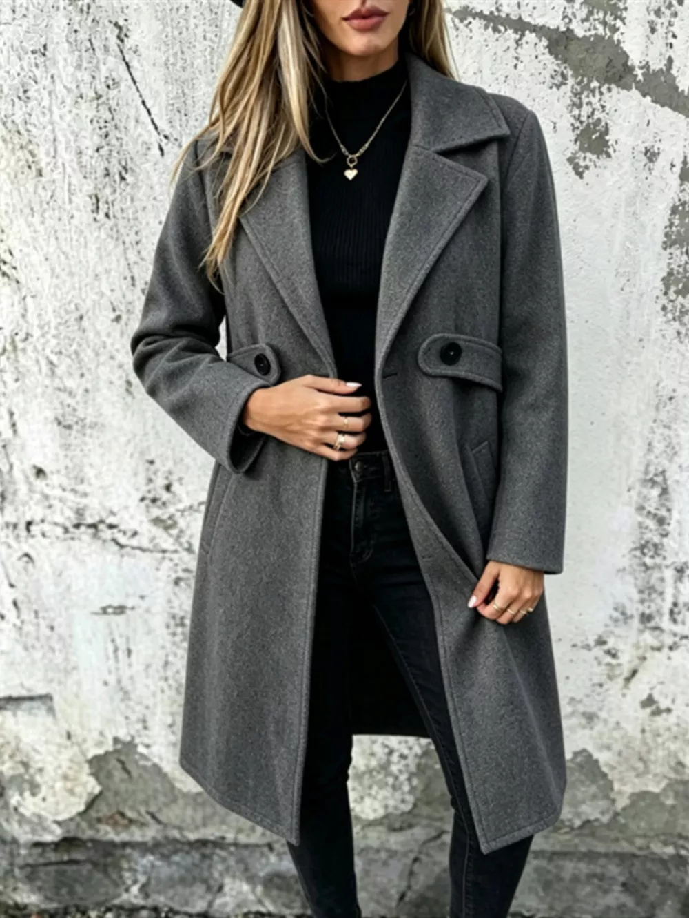 Full Size Lapel Collar Longline Overcoat Plus Size, image 3