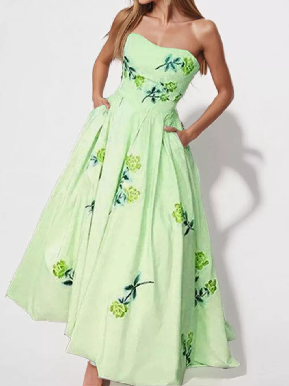 Floral Print Tube Maxi Dress, image 2