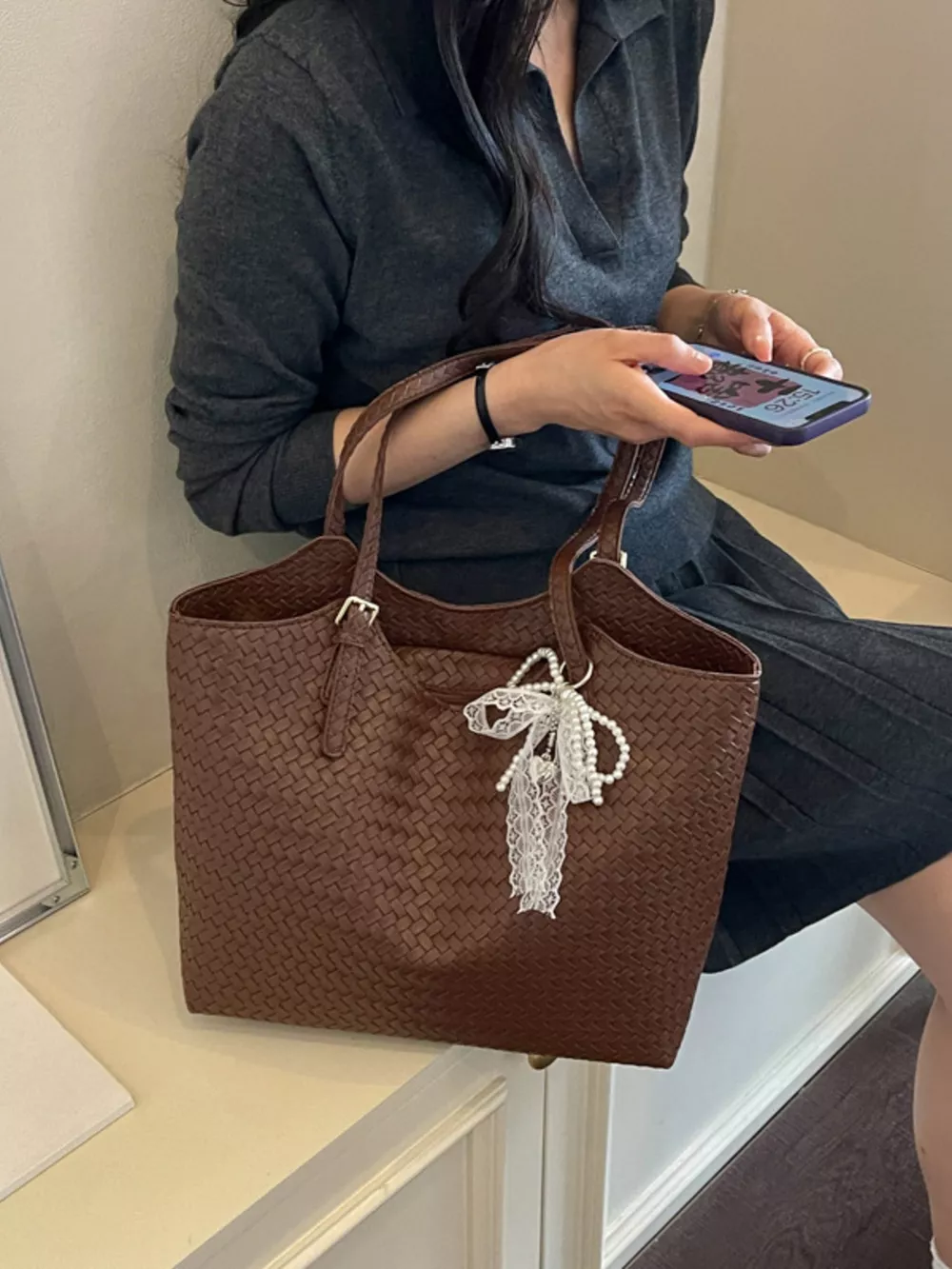 Woven Leather Shoulder Bag, image 3