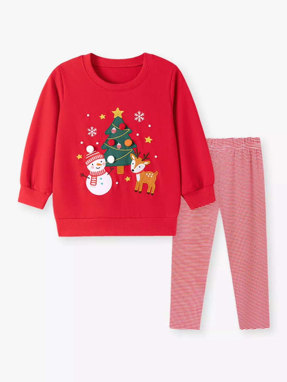 Children's Christmas Themed Sweatshirt and Striped Leggings Set, image 4