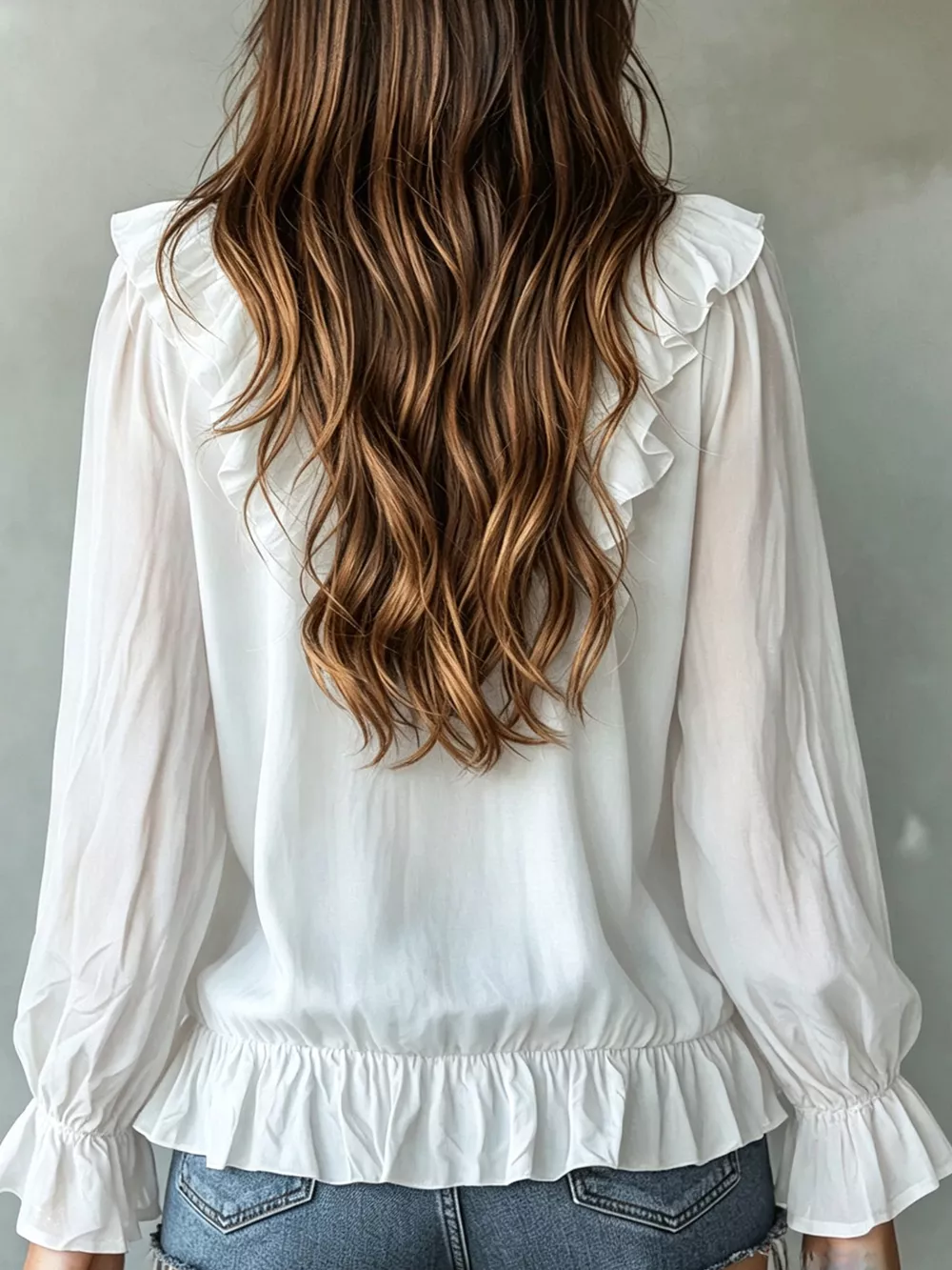 Ruffle V-Neck Long Sleeve Blouse, image 2
