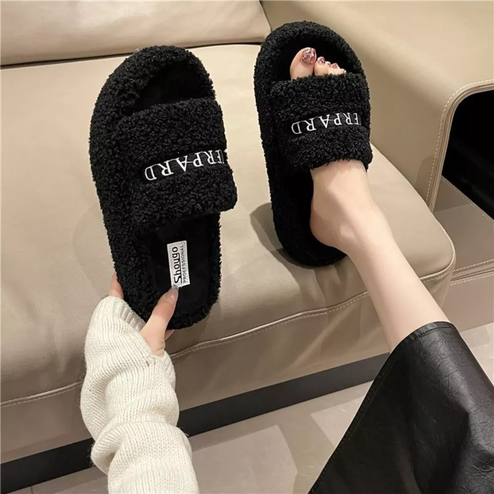 Fuzzy Plush Open Toe Slippers, image 9