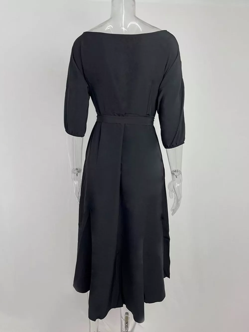 Boat Neck Tie Waist Midi Dress, image 3