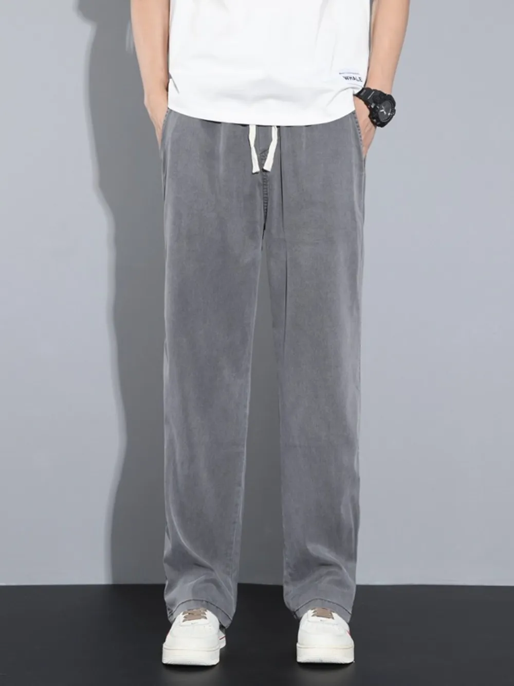 Men's Plus Size Casual Wide Leg Drawstring Pants, image 8