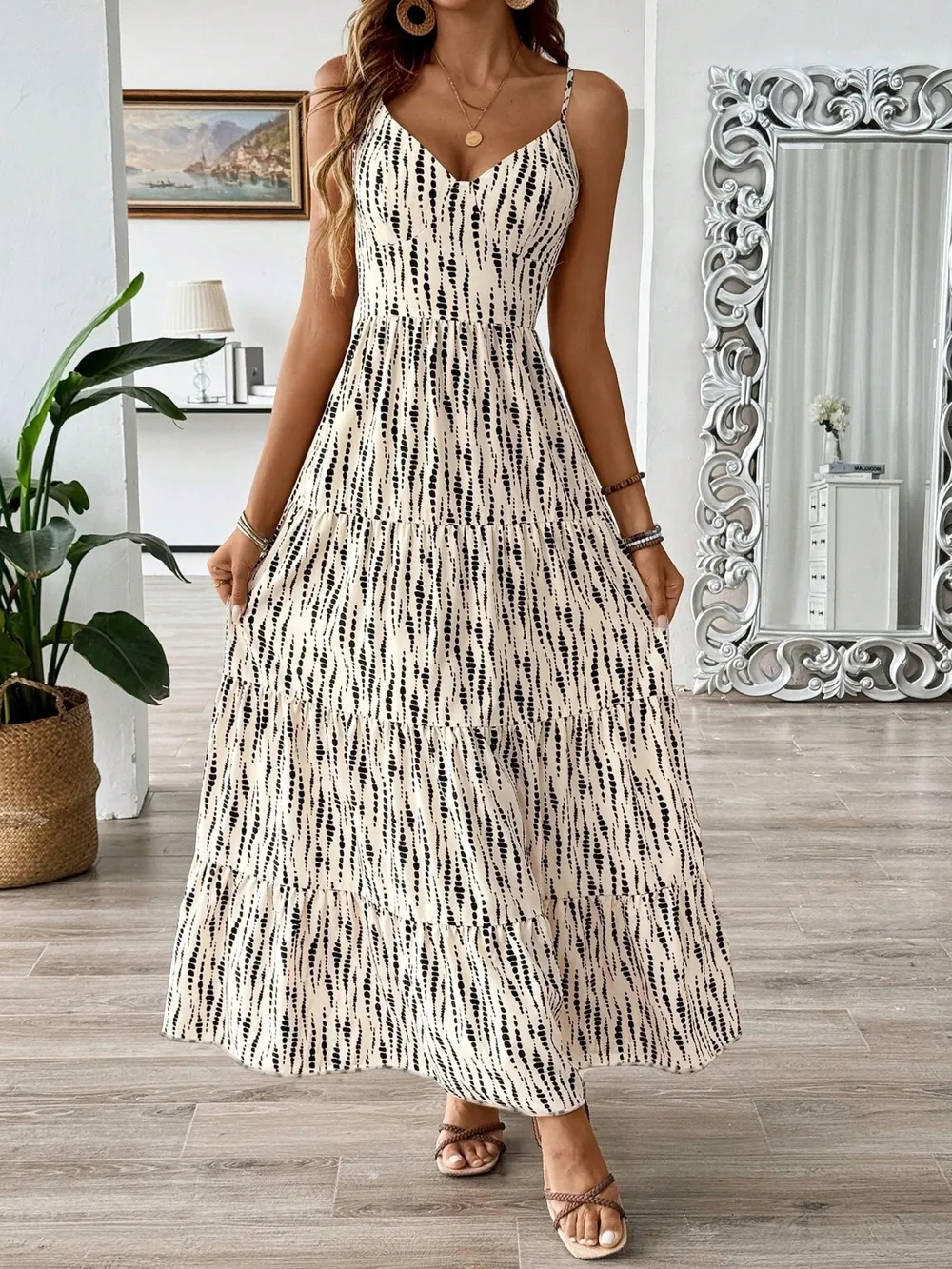 Tie Back Tiered Midi Cami Dress, image 10