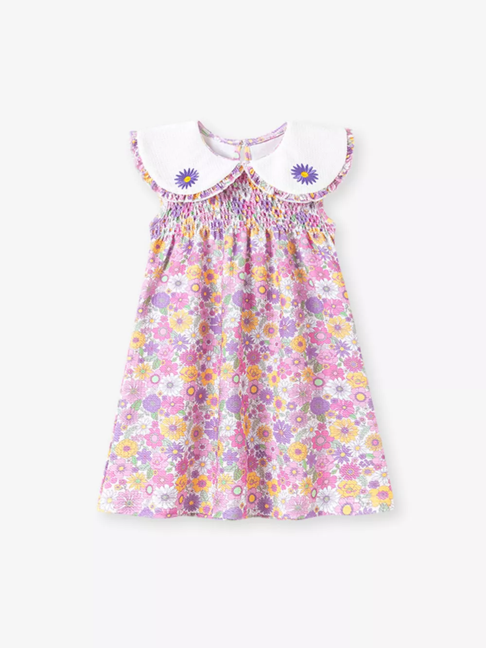 Children's Floral Smocked Peter Pan Collar Dress, image 3